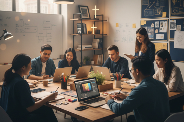 Creative ministry team collaborating on design projects